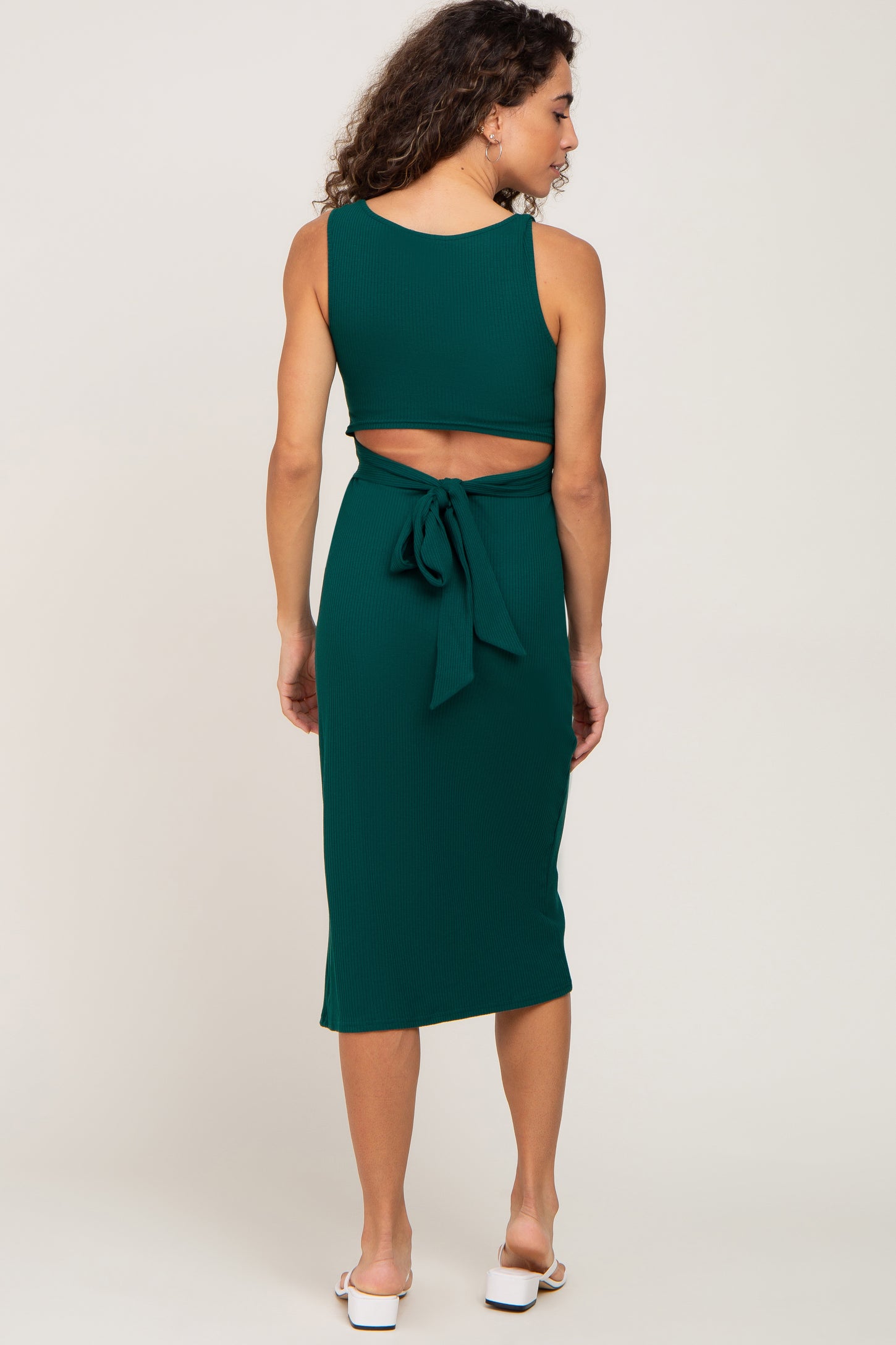 green ribbed cut out dress Bobi Green Ribbed Cutout Waist Dress Luscious Boutique