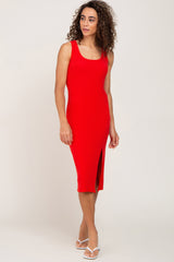 Red Ribbed Back Cutout Midi Dress
