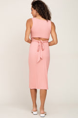 Light Pink Ribbed Back Cutout Midi Dress