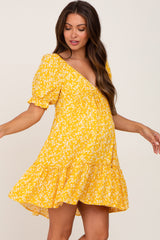 Yellow Floral Ruffle Accent Maternity Mini Dress