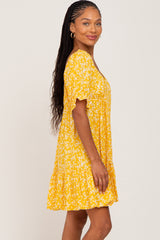 Yellow Floral Ruffle Accent Mini Dress