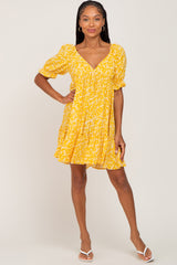 Yellow Floral Ruffle Accent Mini Dress