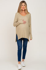 Light Olive Ribbed Oversized Hi-Low Maternity Long Sleeve Top