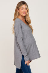 Heather Grey Ribbed Oversized Hi-Low Maternity Long Sleeve Top