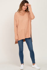 Peach Ribbed Oversized Hi-Low Long Sleeve Top