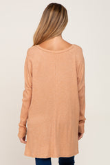 Peach Ribbed Oversized Hi-Low Maternity Long Sleeve Top