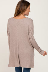 Taupe Ribbed Oversized Hi-Low Long Sleeve Top