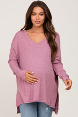 Mauve Ribbed Oversized Hi-Low Maternity Long Sleeve Top