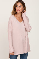 Light Pink Ribbed Oversized Hi-Low Long Sleeve Top