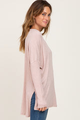 Light Pink Ribbed Oversized Hi-Low Long Sleeve Top