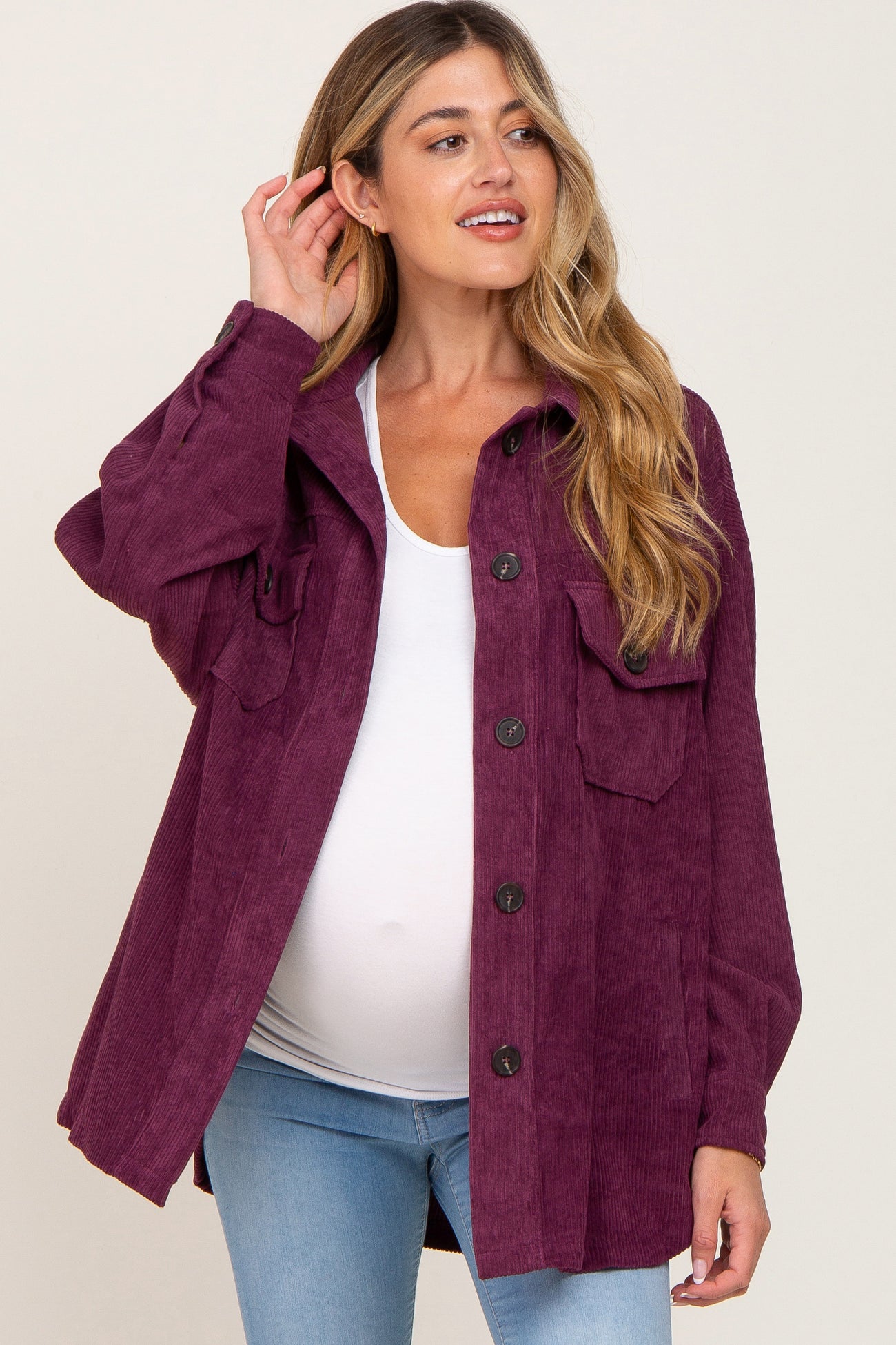 Purple Corduroy Maternity Shirt Jacket PinkBlush