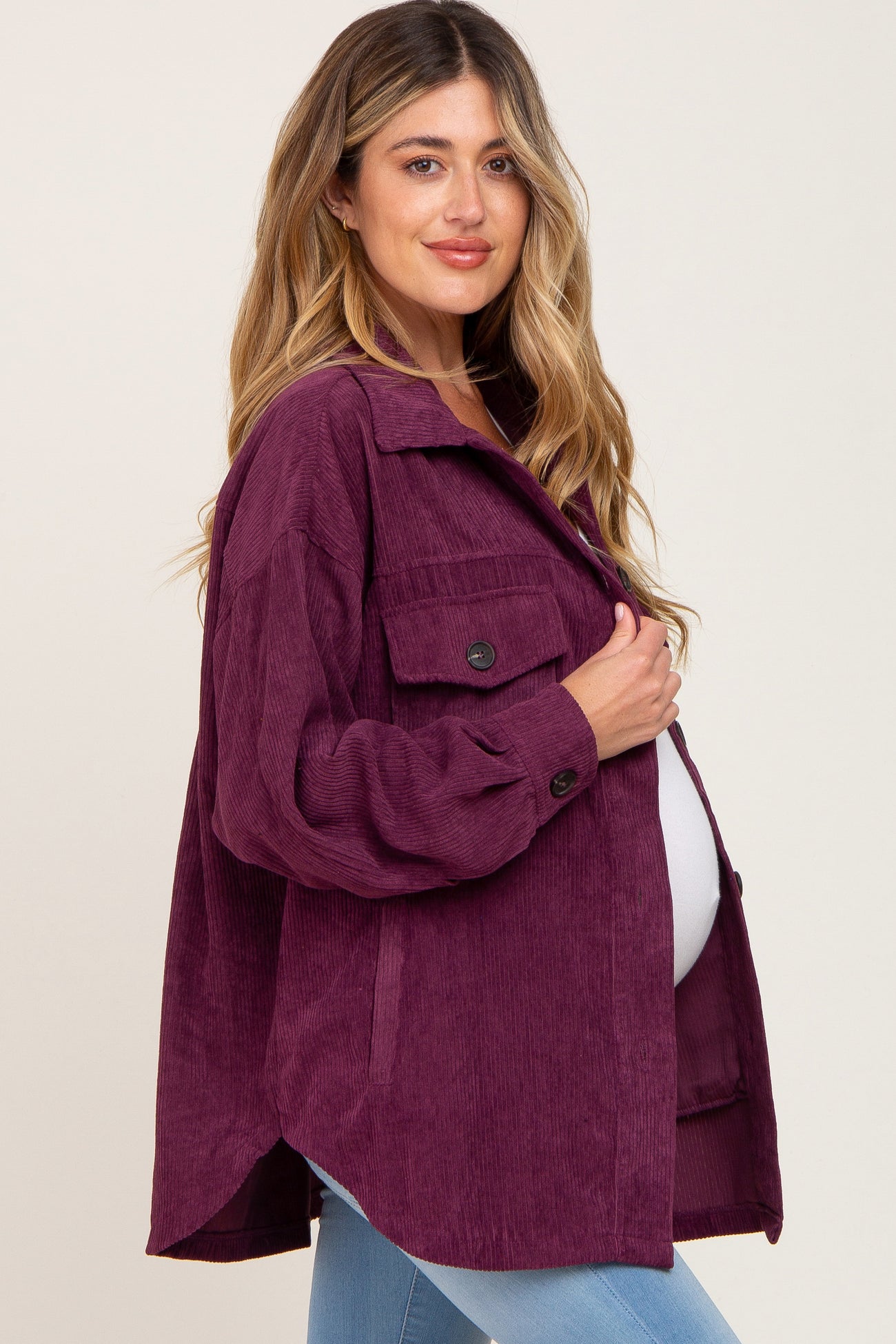 Purple Corduroy Maternity Shirt Jacket PinkBlush