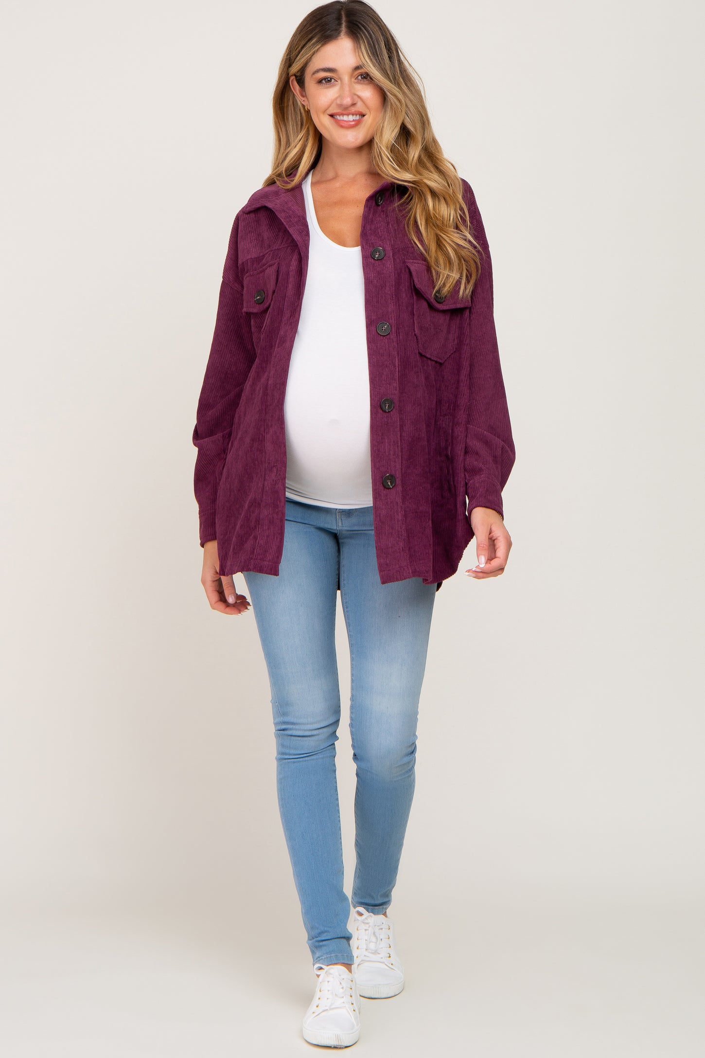 Purple Corduroy Maternity Shirt Jacket PinkBlush