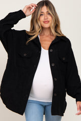 Black Corduroy Maternity Shirt Jacket