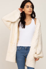 Cream Cable Knit Front Pocket Maternity Cardigan