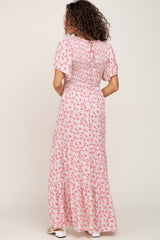 Pink Floral Smocked Tiered Maxi Dress