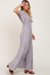 Lavender Floral Smocked Tiered Maxi Dress