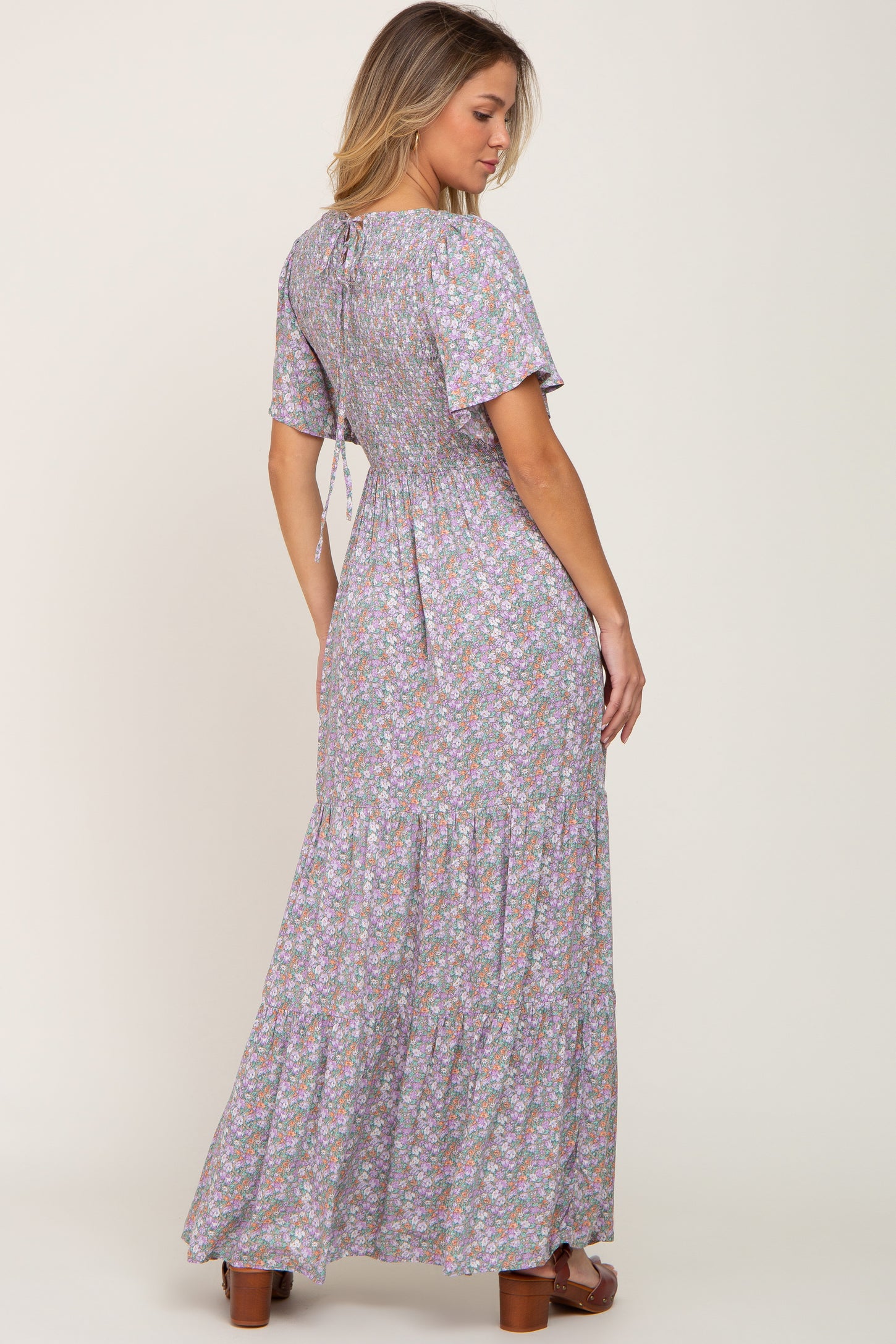 Lavender Floral Smocked Tiered Maxi Dress