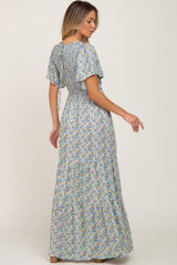 Blue Floral Smocked Tiered Maxi Dress