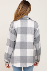 Grey Plaid Knit Maternity Shirt Jacket