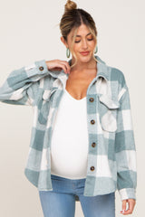 Green Plaid Knit Maternity Shirt Jacket
