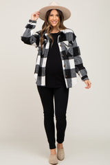 Black Plaid Knit Maternity Shirt Jacket