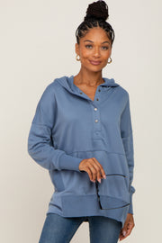 Blue Snap Front Button Hoodie