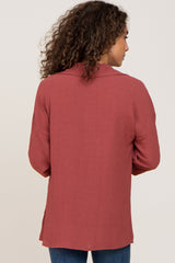 Burgundy Button Front Collared Blouse