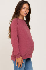Burgundy Hi-Low Side Slit Long Sleeve Maternity Top