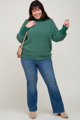 Forest Green Fuzzy Knit Turtleneck Plus Sweater