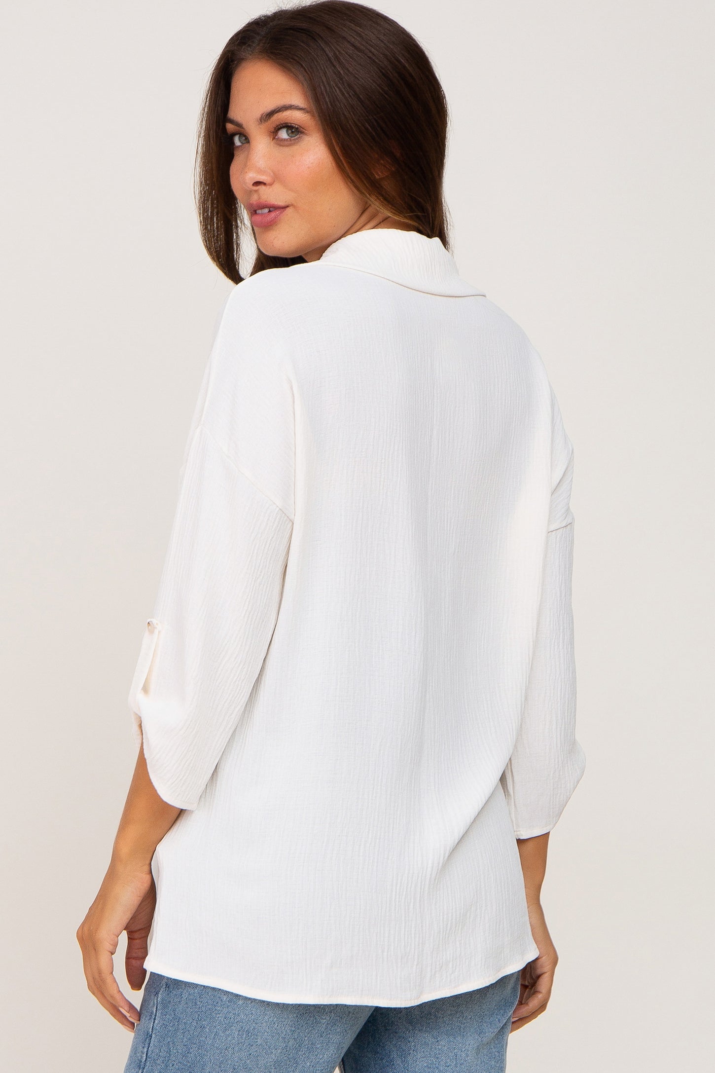 Ivory Button Front Collared Maternity Blouse