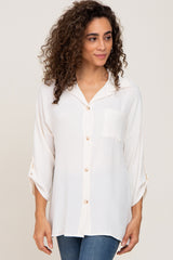 Ivory Button Front Collared Maternity Blouse