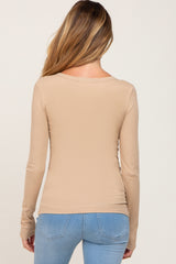 Taupe Ribbed Button Front Long Sleeve Maternity Top
