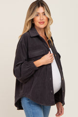 Charcoal Corduroy Front Pocket Maternity Shacket