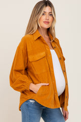 Gold Corduroy Front Pocket Maternity Shacket