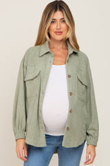 Sage Corduroy Front Pocket Maternity Shacket