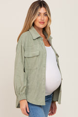 Sage Corduroy Front Pocket Maternity Shacket