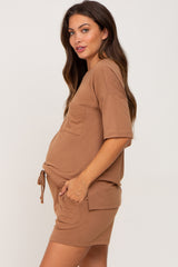 Camel Pocket Front Maternity Pajama Short Set