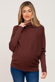 Brown Funnel Neck Dolman Sleeve Maternity Sweater