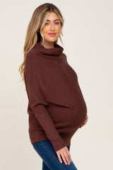 Brown Funnel Neck Dolman Sleeve Maternity Sweater