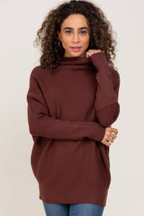 Brown Funnel Neck Dolman Sleeve Sweater
