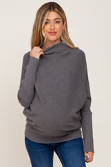 Grey Funnel Neck Dolman Sleeve Maternity Sweater