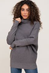 Grey Funnel Neck Dolman Sleeve Maternity Sweater