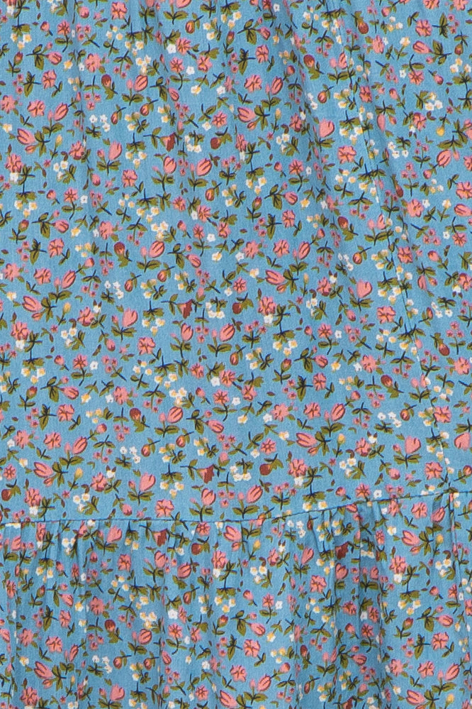 Blue Floral Smocked Midi Dress