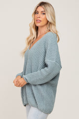 Mint Soft Knit V-Neck Sweater