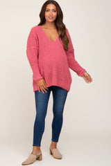 Salmon Soft Knit V-Neck Maternity Sweater