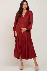 Rust Long Sleeve Tiered Maternity Maxi Dress