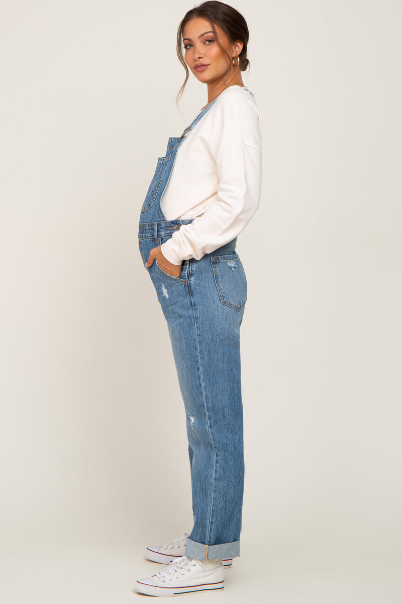 Blue Denim Cuffed Maternity Overalls – PinkBlush