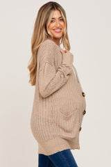 Beige Oversized Textured Knit Maternity Cardigan