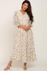 Yellow Floral 3/4 Sleeve Tiered Maxi Dress
